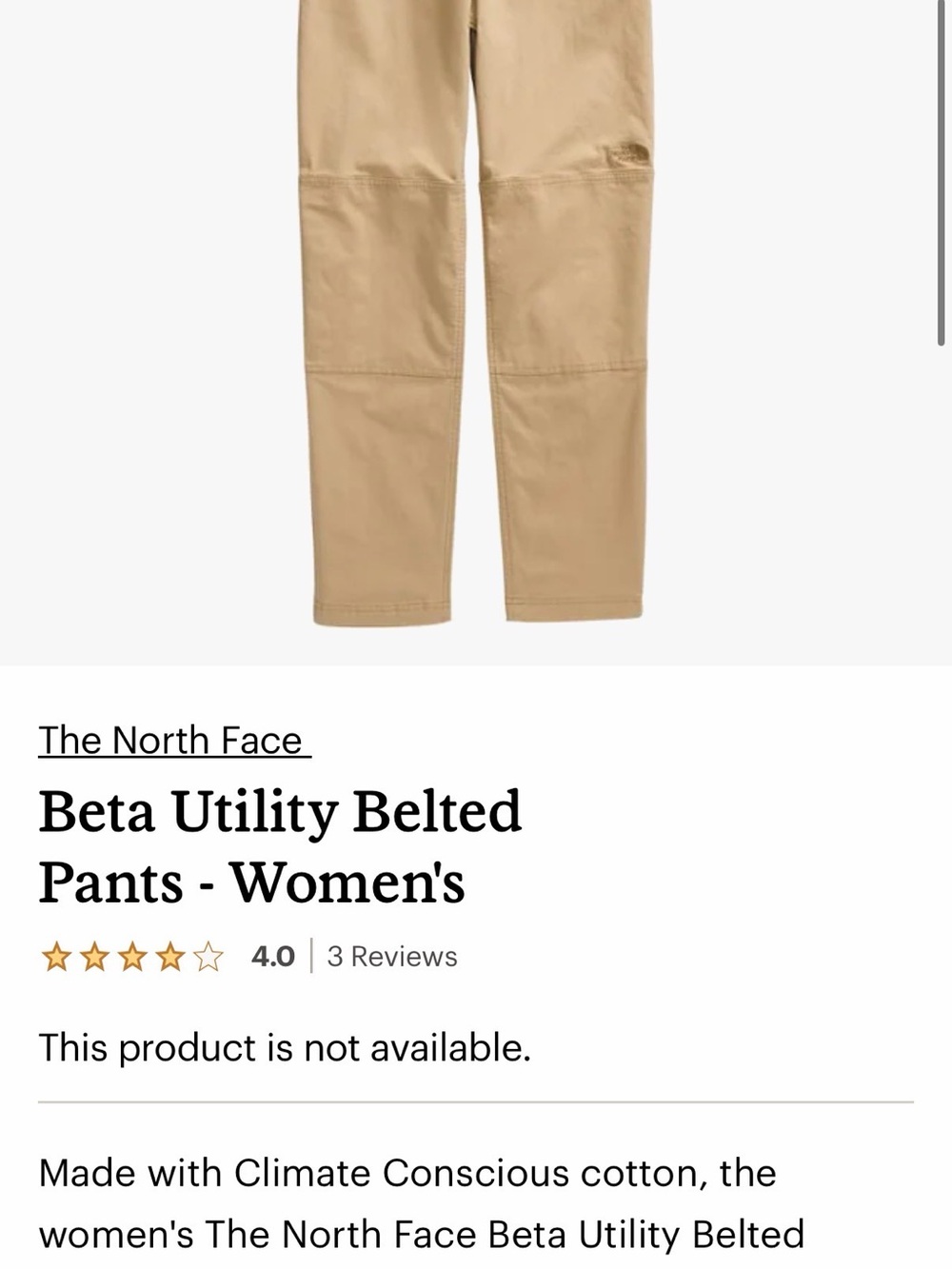 The North Face women’s Beta Utility belted pants — Tan